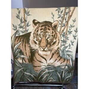 Vtg IBENA Dolan Tiger & Bamboo Throw Blanket Reversible 55x72" Made West Germany
